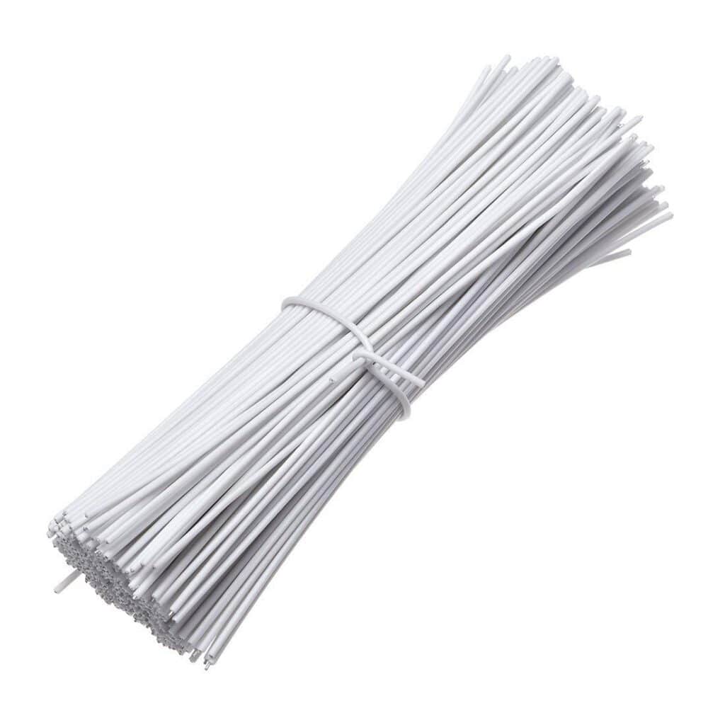 Twist tie plastic white with single wire insert 150mm 6 inch