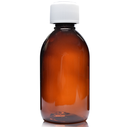 Amber alpha sirop bottle with fitted 28mm white polypropylene cap with epe liner, 1000ml
