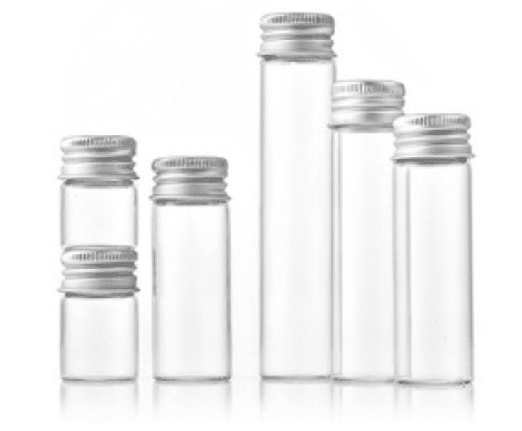 Pathological glass vials  J669 Universal 1oz type I neutral glass with fitted R3/28 aluminium caps with 2.5mm black butyl rubber liner, 28ml