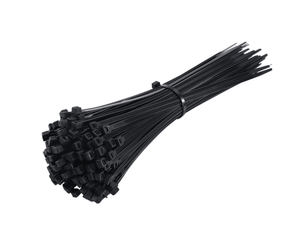 CNK-525-031S bundle of black releasable nylon cable ties, designed for securing cables, tubing, and equipment in laboratory or industrial applications.