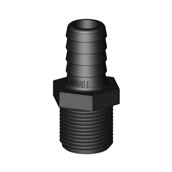 3/4 inch male BSP multi-stage hosetail white to fit 19 or 25mm hose