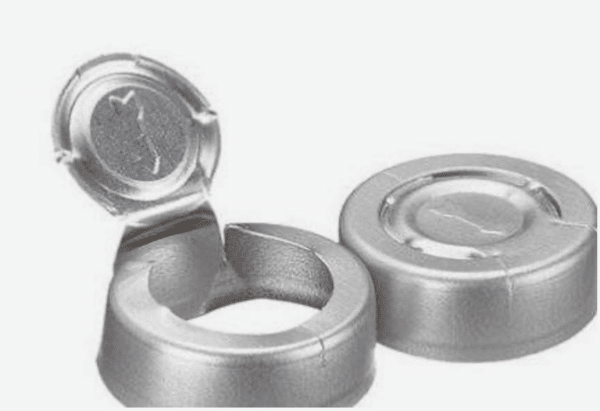 VGA-221-508N 13mm aluminium vial seals with centre openings, designed for secure closure of 2ml laboratory and freeze-drying vials.