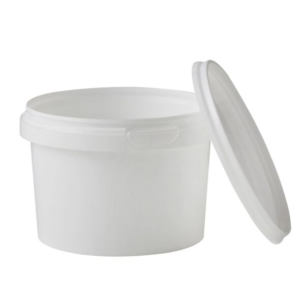 Tub white round NO handle with lid made from food grade random and copolymer polypropylene, 565ml
